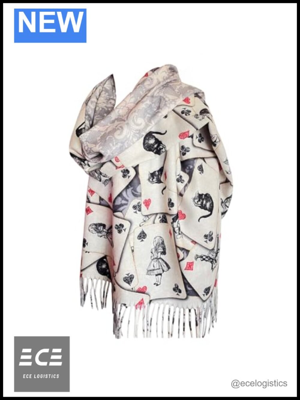 Alice in Wonderland Playing Card Scarf Acrylic Cozy Literary Wrap
